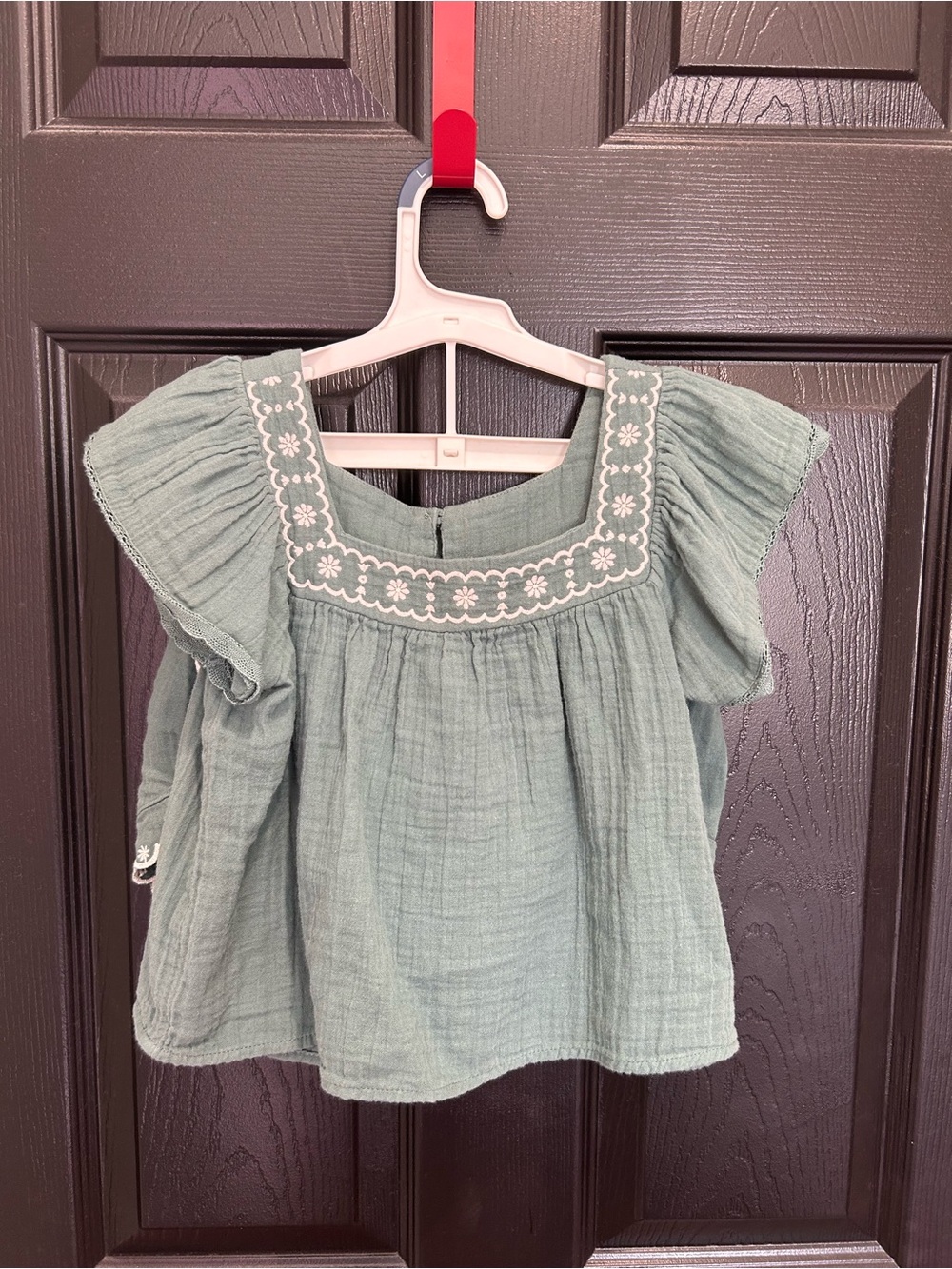 Old Navy Sage Green Embroidered Flutter Sleeve Blouse and short